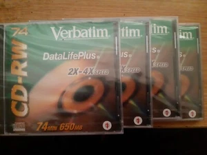 4x Verbatim DataLife Plus CD-RW 2x-4x Speed 74min 650MB New & Sealed - Afbeelding 1 van 1