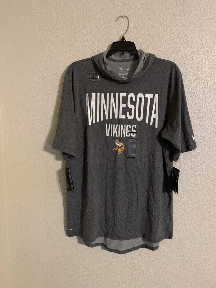 Minnesota Vikings Nike Men Dri-Fit Hooded T-Shirt AR7497-071 Grey-Size XL