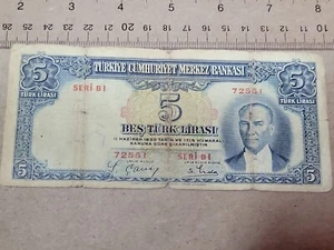 🇹🇷 Turkey 5 lira / lirasi 1930 ( 1937 ) P-127 series B1 banknote 010223-12 - Picture 1 of 8