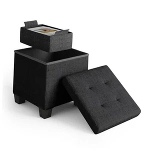 Storage Ottoman Cube with Small Bin, 16-in Square Ottoman with Storage for - Picture 1 of 8