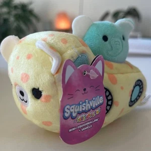 Juego de felpa y camión Squishmallows Squishville Diego Elephant amarillo turquesa nuevo con etiquetas - Imagen 1 de 8