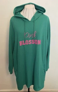 ULLA POPKEN Green Longline Hoodie with ’Pink Blossom’ Spell-Out Size UK 24/26 - Picture 1 of 11
