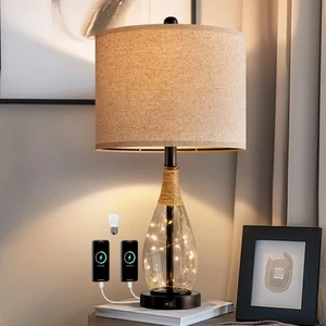 23" USB A+C Table Lamp for Bedroom Living Room Modern Bedside Lamps Retro Far... - Picture 1 of 9