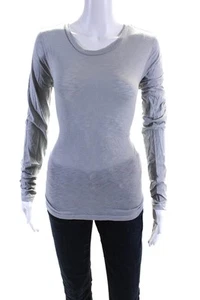 Stateside Womens Slub Jersey Long Sleeve Gathered Top Tee Shirt Gray Size Small - Picture 1 of 5