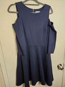 Eliza J Size 12 Cold Shoulder Fit & Flare Dress Knit Dark Navy Zipper NWOT - Picture 1 of 4