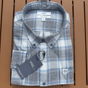 Marks And Spencer Men's Long Sleeved Pure Cotton Shirt Size 3XL Grey Mix RRP£35 - Picture 1 of 5