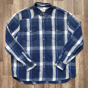 Camisa Lucky Brand Para Hombres 2XL Azul Cuadros Perla Occidental A Presión Calce Clásico Algodón - Imagen 1 de 12