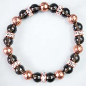 Smoky Quartz Beads & Hammered Copper Bead Bracelet, Rondelle Spacers, Copper The - Picture 1 of 2