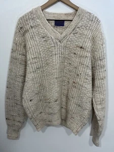 Pendleton Virgin Wool Sweater L Grandpa Cabincore Outdoors Speckled Oatmeal Knit - Picture 1 of 14