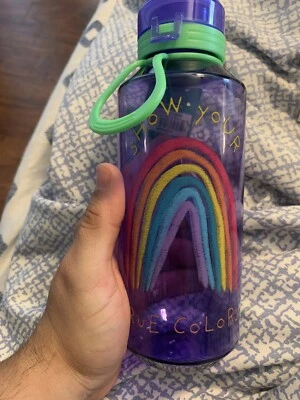 Cool Gear Kid SHOW YOUR TRUE COLORS Purple Rainbow 16 oz FlipTop Water Drink Cup - Image 1 of 2