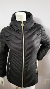 NEW MICHAEL KORS PACKABLE LONG SLEEVE BLACK HOODED PUFFER DOWN JACKET SIZE S - Picture 1 of 4