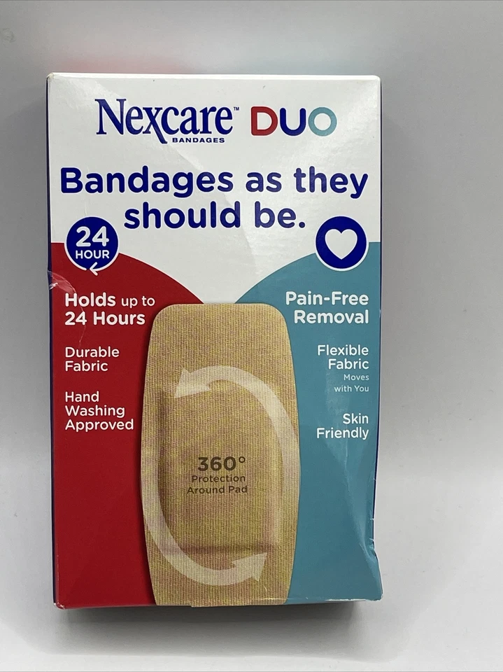 NexCare Duo 24 horas sujeción 8 vendajes ~ 2 pulgadas por 4 en cada uno ~ tela flexible Foto 1 de 1