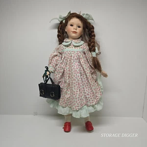 Vintage Dynasty Doll Collection Porcelain Doll 21" Braids Hair & Satchel Bag - Picture 1 of 13