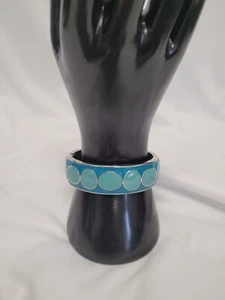 Silver Tone and Teal Enamel Bangle Bracelet - Picture 1 of 8