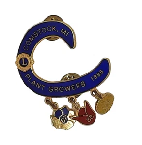 Comstock Michigan Lions Club Pin Plant Growers 1986-1989 Pin Back Vintage - Picture 1 of 3