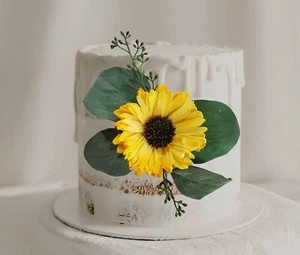 Cake Topper Girasole Fiore Eucalipto Riutilizzabile Sola Legno Giallo Decorazione Matrimonio - Foto 1 di 3