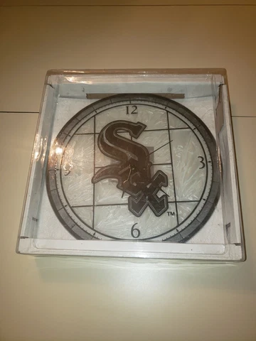 2008 CHICAGO WHITE SOX MLB Art-Glass Wall Quartz Clock 12" Mancave RARE Cover