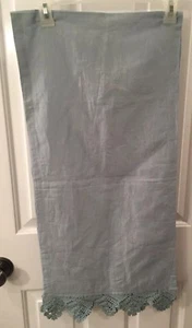 NEW Heritage Lace Aqua cotton/linen with Crochet trim Table Runner, 14.5" X 60" - Picture 1 of 9