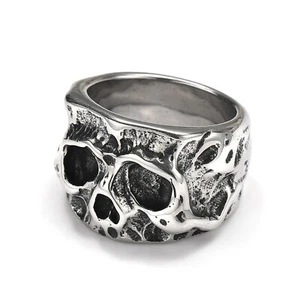 Gothic Skull Abstract Ring Stainless Steel Men's Evil Skull Biker Ring Size 7-13 - Picture 1 of 3