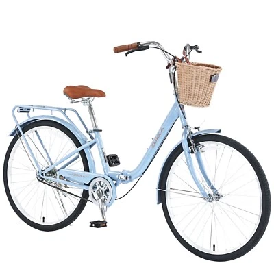 Beach Cruiser Bike for Women 26 Inch Folding Cruiser Bike Single Speed,Blue - Image 1 of 4