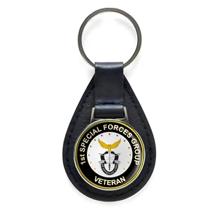 1er Grupo de Fuerzas Especiales Veterano Cuero Negro Llavero Plateado Militar - Imagen 1 de 3