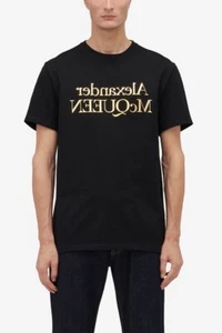 Alexander McQueen T-Shirt , Black Designer Tee , Gold Logo,Size XL - Picture 1 of 2