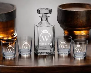Personalized Whiskey Decanter Set with 4 Matching Glasses & a Gift Box - Picture 1 of 5