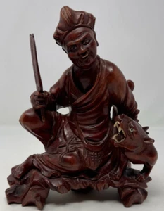 Vintage Carved Asian Man With Tiger - Picture 1 of 9