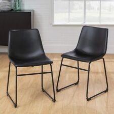 Urban Industrial Faux Leather Armless Dining Chairs, Set of 2, Black