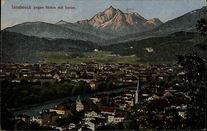 Innsbruck Tirol franierte Postkarte 1921 Panorama gegen Süden mit Serles Berge - Picture 1 of 2