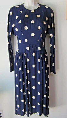 Vestido de Colección Años 30 40 HECHO A MANO Azul Marino con Lunares Blancos ~ Talla XS Foto 1 de 4