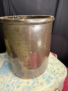 Antiker Steinzeug Topf mit brauner Glasur signiert in Blei auf Boden unbekannter Hersteller B2 - Bild 1 von 23