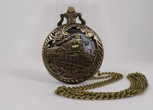 Pocket Watch Necklace Floral Steampunk Locomotive Train Halloween Costume - Picture 1 of 8
