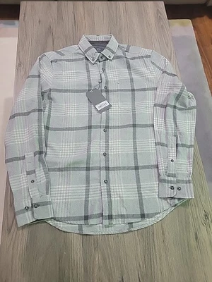 Report Collection Men’s Soft Touch Flannel Shirt Gray Stripe Size Medium NWT.  - Image 1 of 4