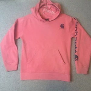 Carhartt 10 Girls Pink Hoodie Logo Sweatshirt Cotton Long Sleeve TS9897-G - Picture 1 of 10