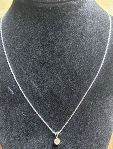 14k White Gold Round Solitaire Diamond Necklace - Picture 1 of 5