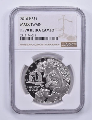 2016-P Mark Twain Commemorative Dollar PF70 UCAM NGC Brown Label *3789 - Image 1 of 4