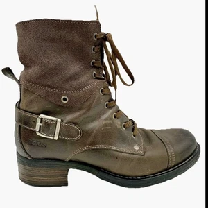 Taos Crave Combat Boots Brown Full Grain Leather Women 9-9.5 EU 40 Lace Up Boho - Picture 1 of 13