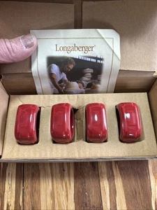 Longaberger Pottery Woven Square Napkin Rings Set of 4 Tomato/ New - Picture 1 of 6