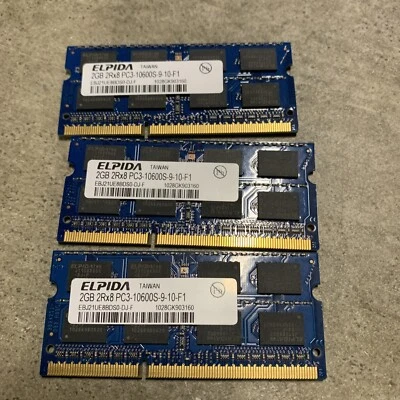 LOTE DE 3 ELPIDA 2GB 2Rx8 PC3-10600S-9-10-F1 Foto 1 de 3