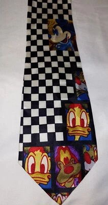 Vtg Disney Mickey & Co. Atlas Design Silk Sweden Checkered Necktie Tie 58 in (a) - Image 1 of 4