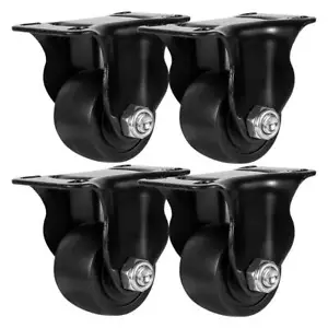 4 Pack 1.5" Inch Low Profile Black Rigid Heavy Duty Polyurethane Casters Wheels - Picture 1 of 10