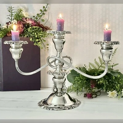 Baroque Walace Candelabra Silver Plated Vintage Baroque Candle Holder 3 Arm - Image 1 of 4