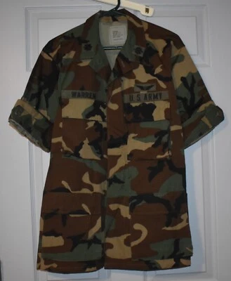 Woodland Camouflage Army BDU Jacket Men's Med-Reg w/ Patches Summer MI LTC - Image 1 of 4