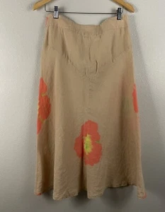 Babette Womens S 100% Linen Beige With Floral Artsy Lagenlook Skirt - Picture 1 of 3