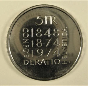 SWITZERLAND 1974 5 Francs KM 52 BU Uncirculated Proof Constitution Revision - Bild 1 von 2
