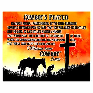 Cowboy Prayer Sticker Sign Heaven Father "Welcome Home Cowboy 4 Sizes - Picture 1 of 5