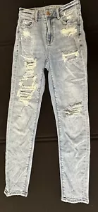 Jeans American Eagle talla 000 regular mamá azul destruido - Imagen 1 de 6