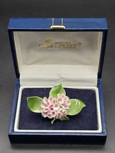 Broche flor rosa pintado a mano porcelana de hueso fino vintage de Coalport/Reino Unido/1970 - Imagen 1 de 5