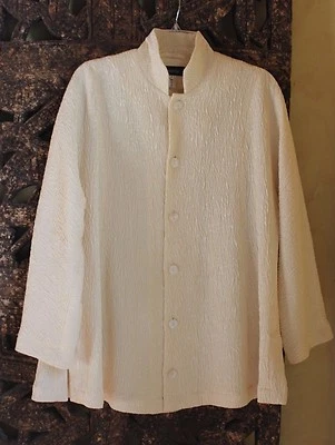 Chaqueta Elegante Eskandar 1 Runs 0 S M L Tejido Rico Marfil Lana de Seda Asiática Floral Foto 1 de 4